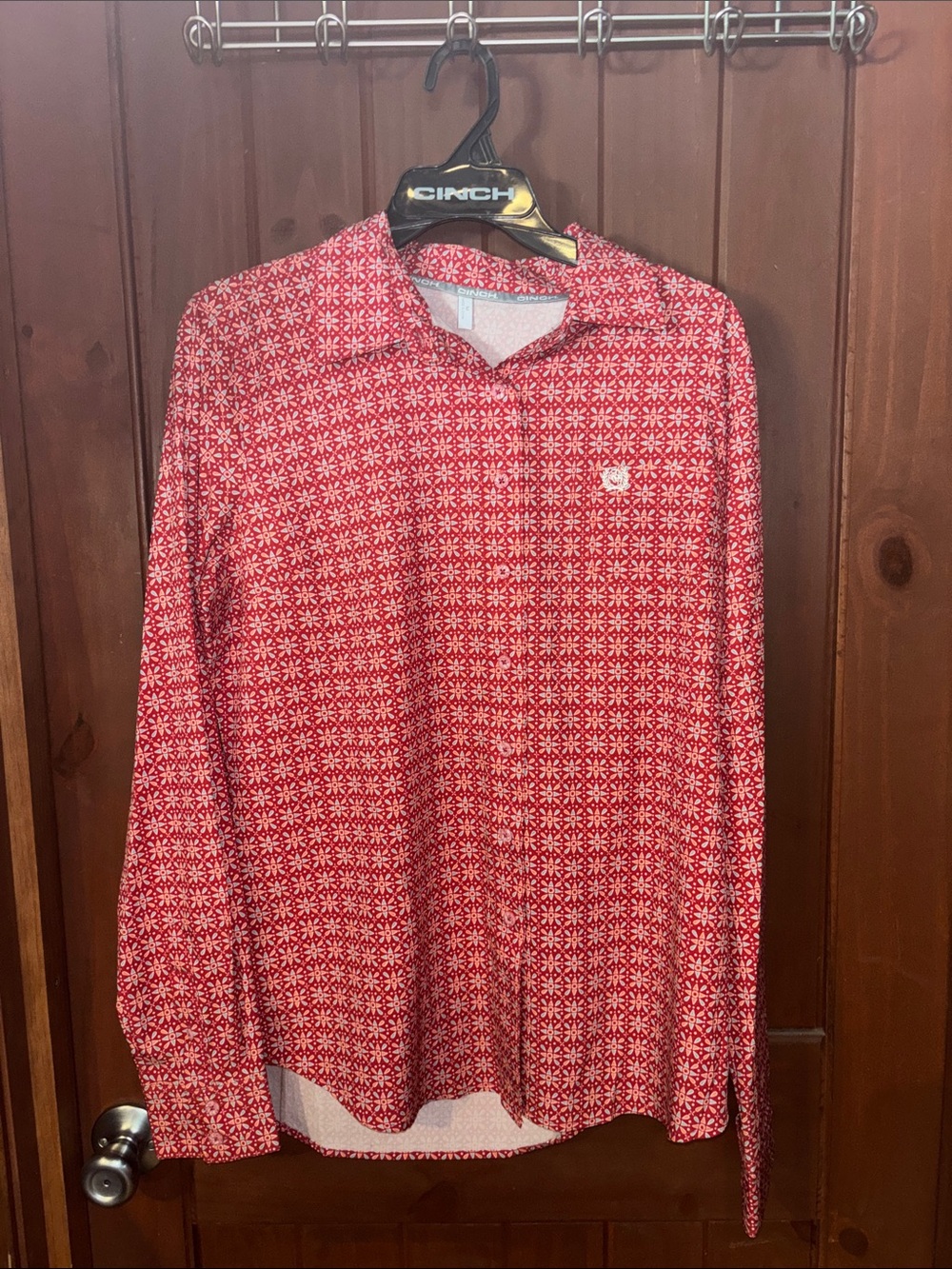 Cinch Red Floral Geometric Long-Sleeve Button-Down Shirt